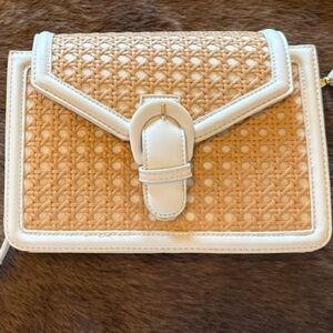 Cane Rattan Ivory Leather Crossbody/Clutch NWOT